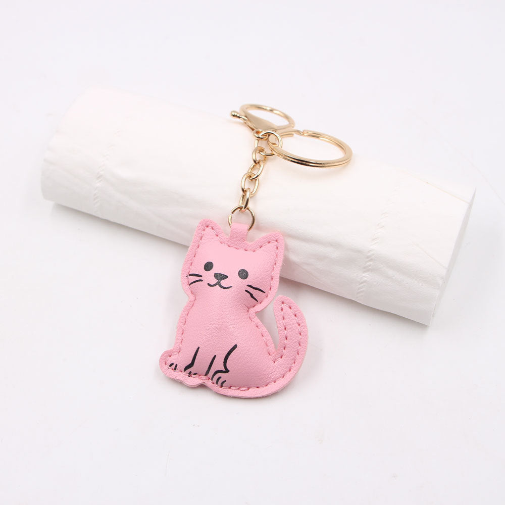 Wholesale Cute Kitten PU Leather Bag Charm Keychain Japanese Style Cartoon Cat Pendant For Car Keys Everyday Gift Accessory