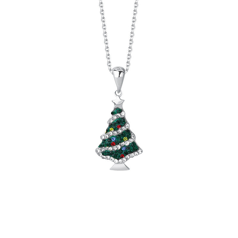 Wholesale S925 Sterling Silver Colorfuled Zircon Christmas Tree Necklace
