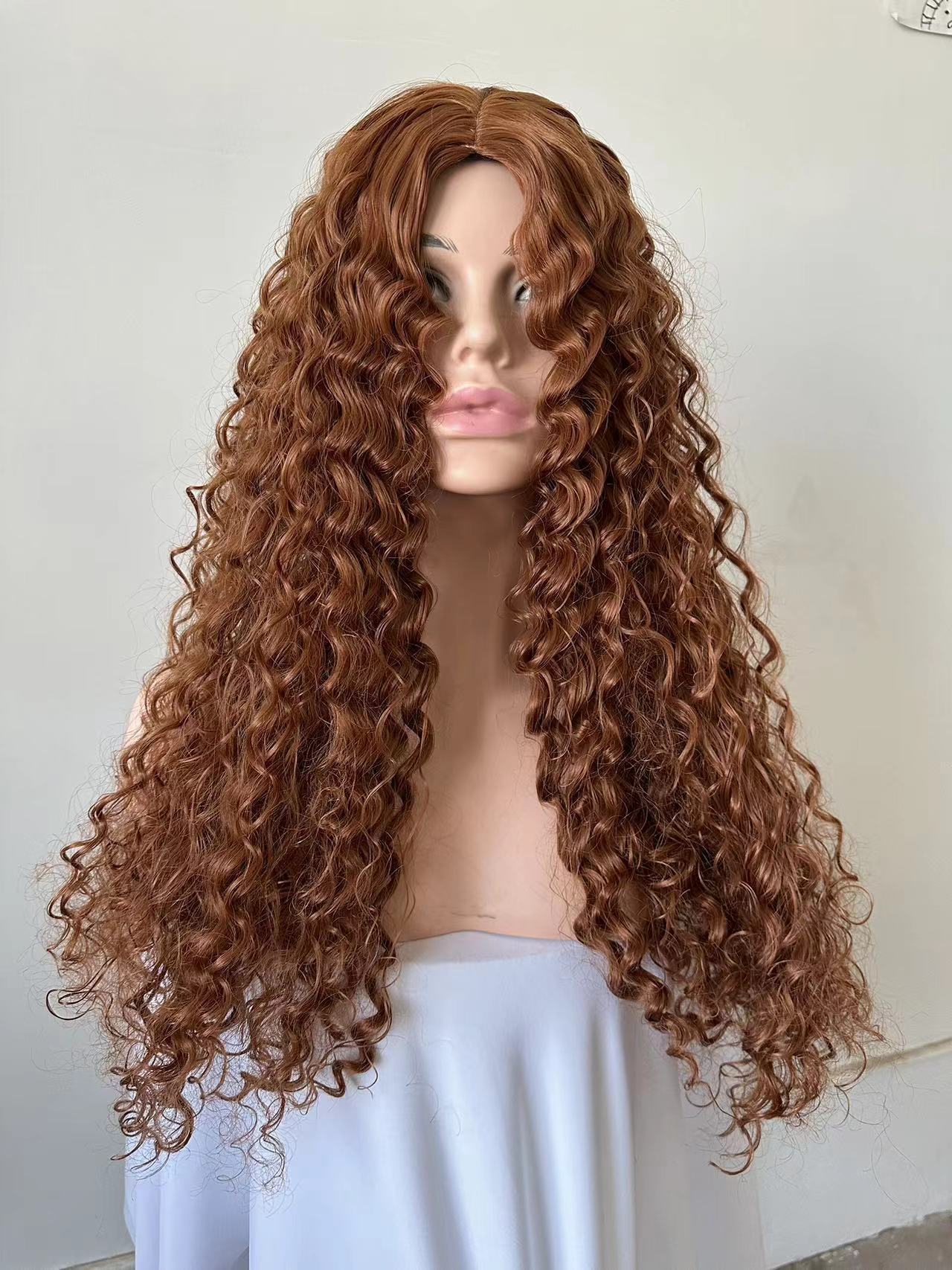 Wholesale Matte high temperature silk African small winding tube afro long curly hair chemical fiber wig middle parting headpiece
