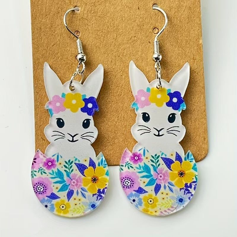 Wholesale Easter Cute Rabbit Flower Easter Egg Spring Acrylic Earrings