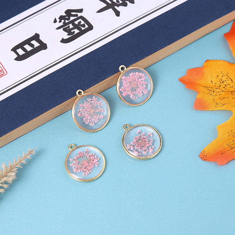 Wholesale Alloy 10pcs/pack Round Natural Glue Drop Dried Flower Pendant Accessories Handmade DIY Jewelry Earrings Necklace Bracelet Small Hanging Material