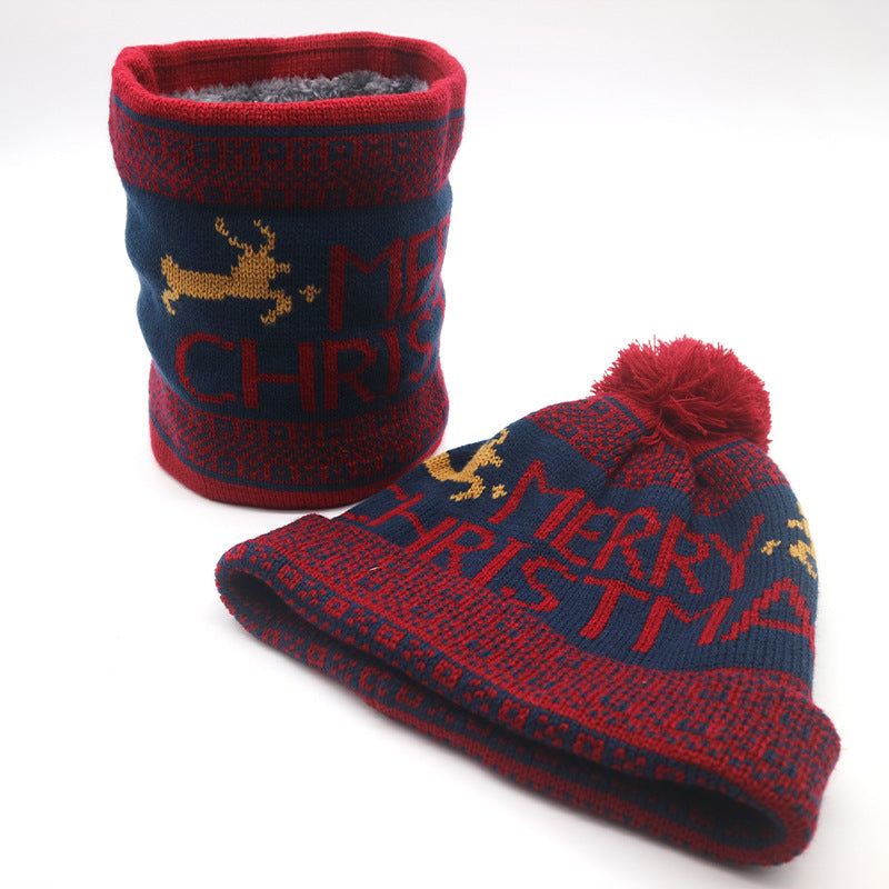 Wholesale Cotton Christmas Pom Fawn Christmas Hat Bib Set