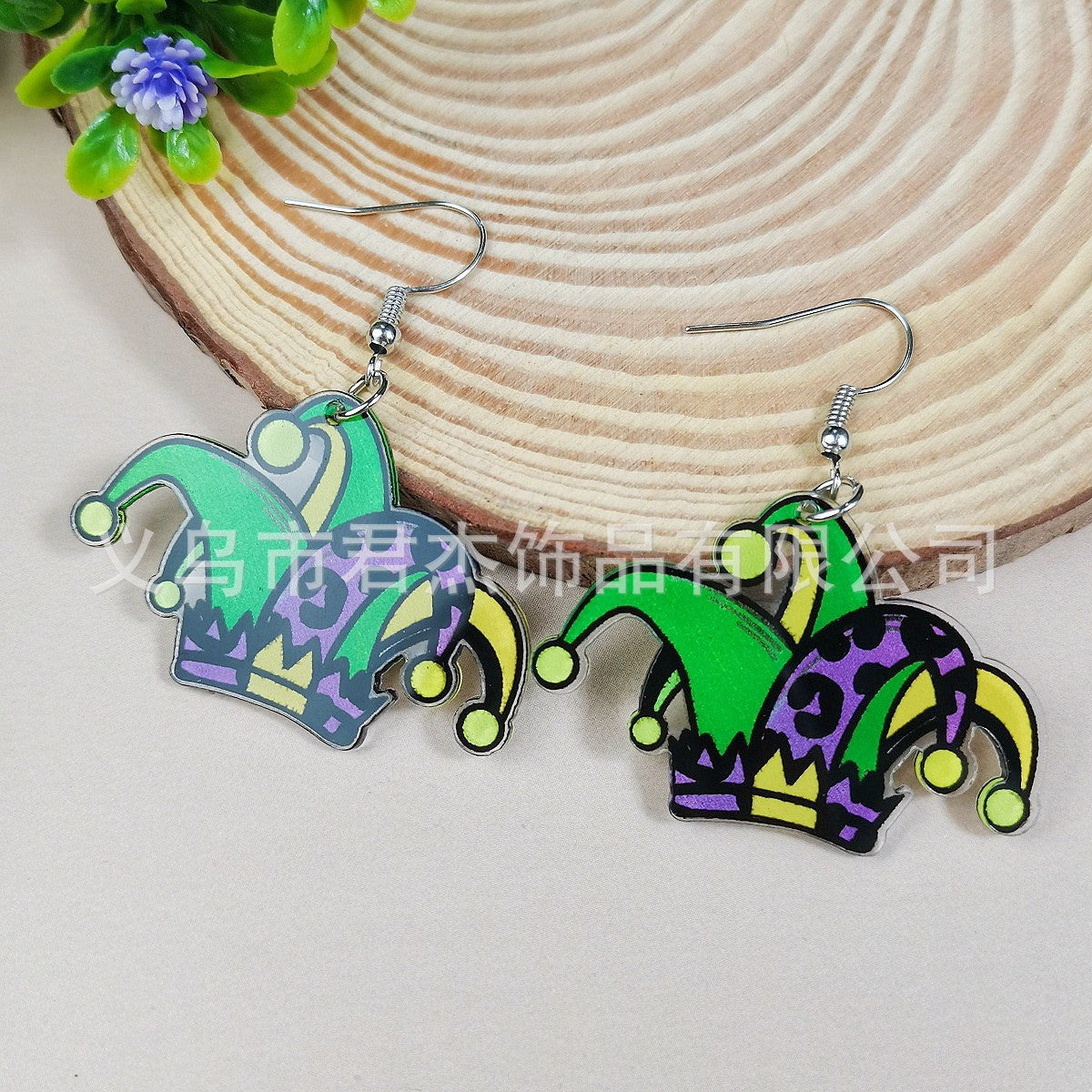 Wholesale St. Patrick's Day Carnival Personalized Green Acrylic Glitter Clover Earrings