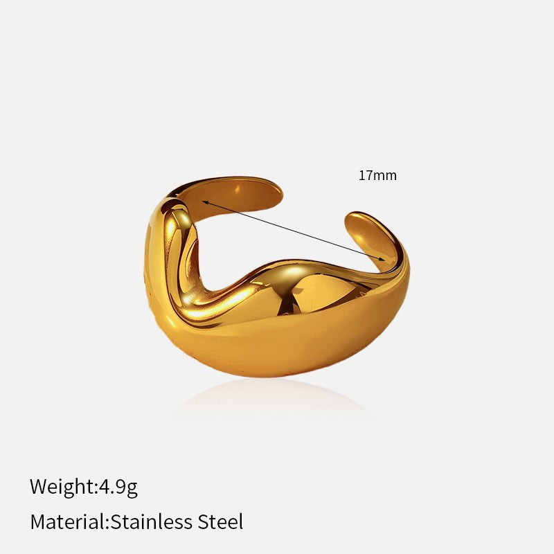 Wholesale Trendy Glossy Open Titanium Steel Ring Stainless Steel 18K Gold Plated Niche Ring