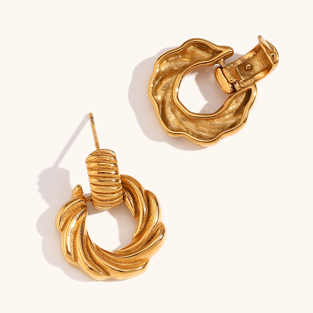 Wholesale Ring Pattern Stainless Steel 18K Gold Plated Earrings