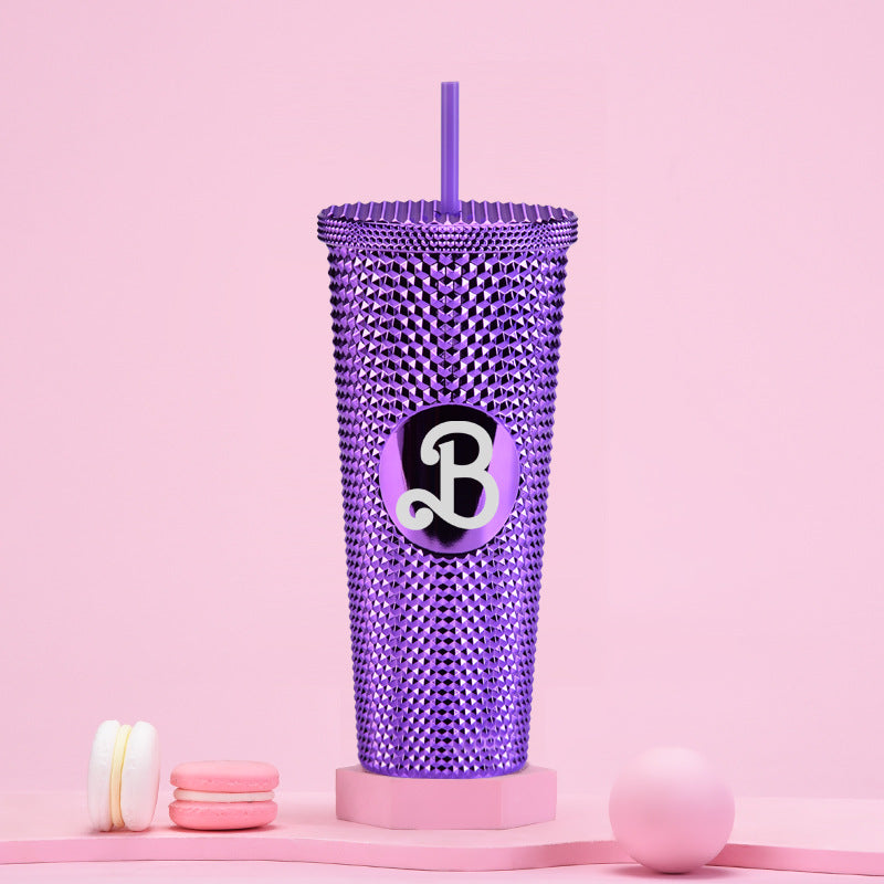 Wholesale double-layer plastic 710ml large capacity straw cup with hand durian diamond cup