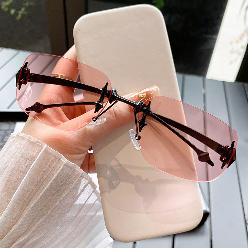 Wholesale Frameless cut edge sunglasses metal glasses star sunglasses