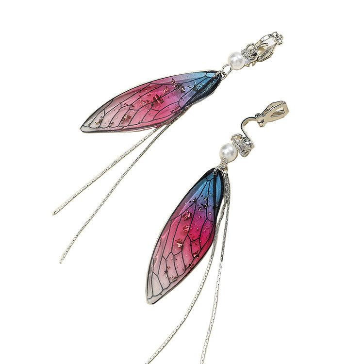 Wholesale Epoxy Butterfly Wing Gradient Tassel Earrings