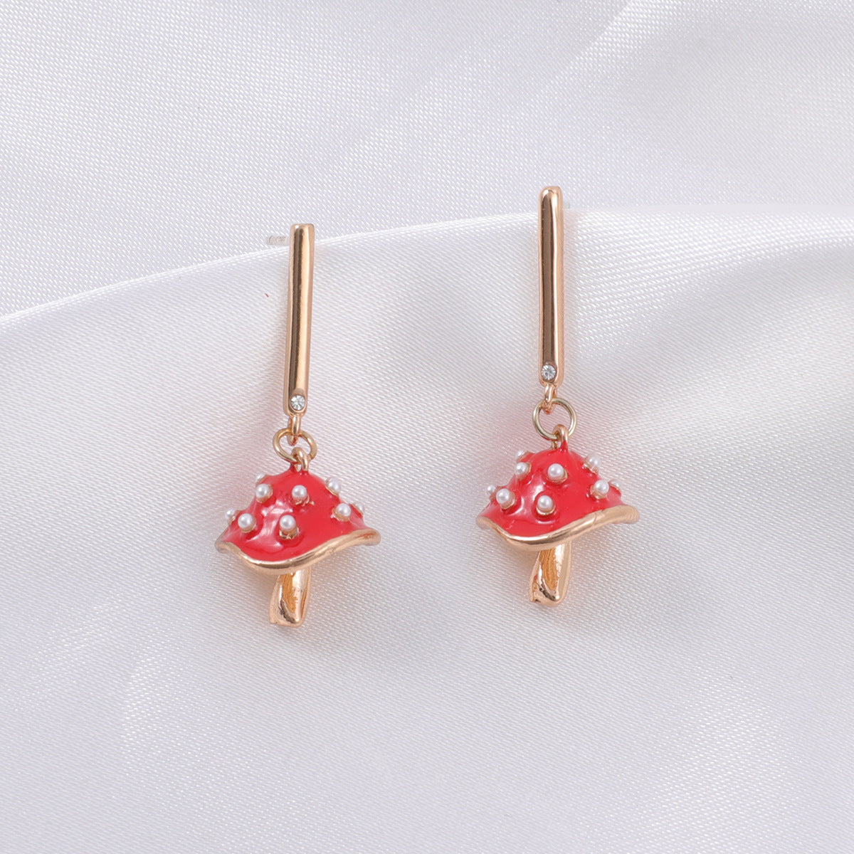 Wholesale Three-dimensional Copper Drop Oil Cute Mushroom Rabbit Earrings