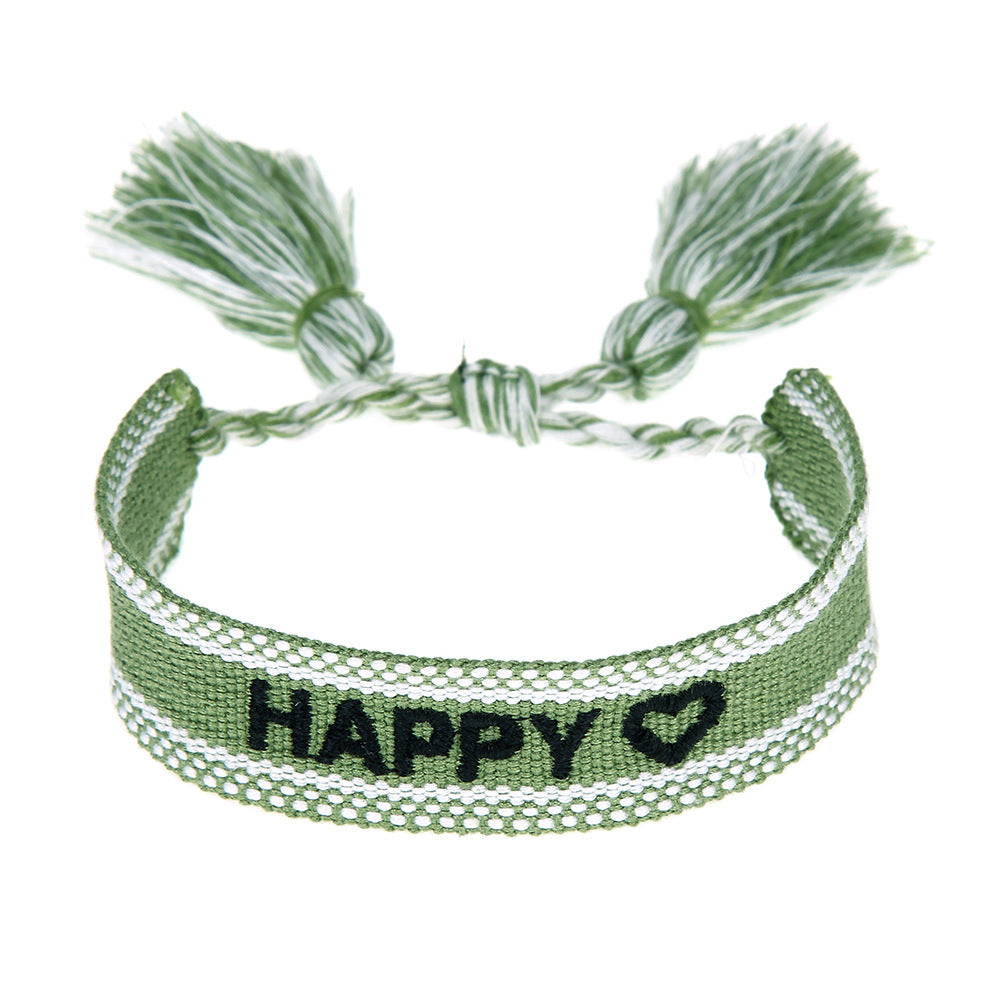 Wholesale Vintage Bohemian Embroidered Letter Woven Tassel Bracelet