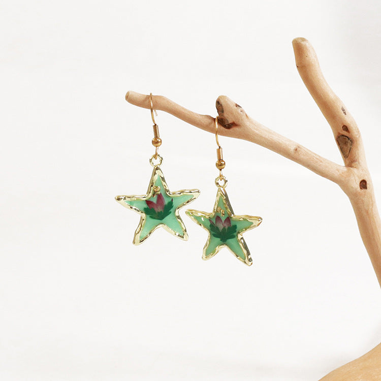 Wholesale 6pcs Small Fresh Five-pointed Star-shaped Immortal Flower Earrings