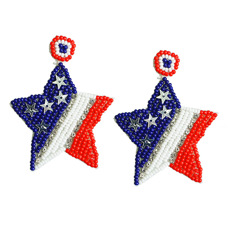 Wholesale 2 Pairs/Pack American Independence Day Rice Beads Handmade Earrings