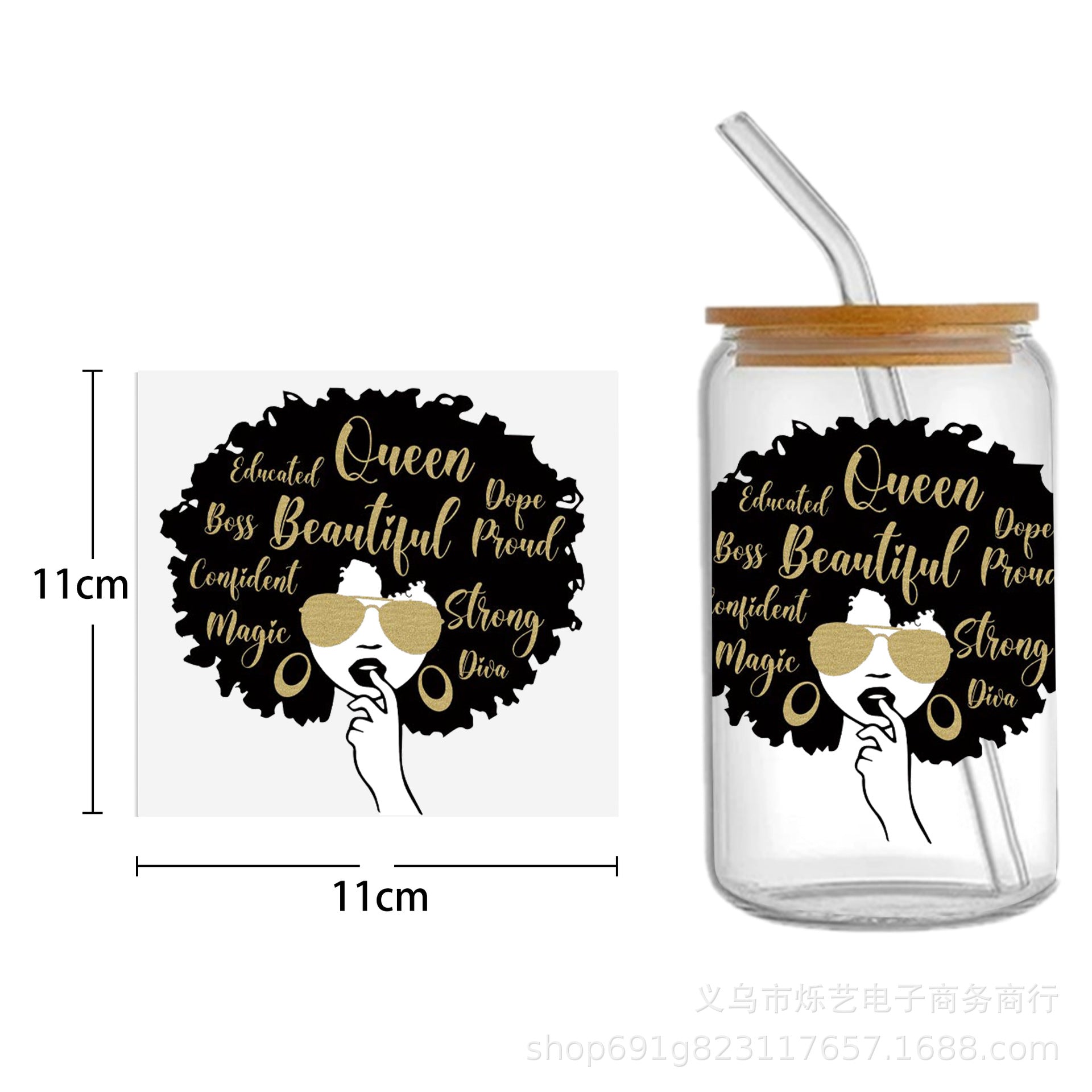 Wholesale Black Girl Series UV DTF Transfer Crystal Cup Sticker