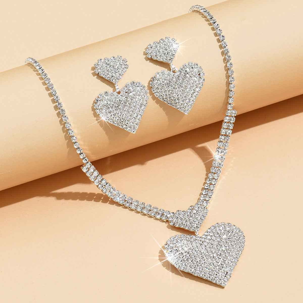 Wholesale Diamond studded Love Valentine' s Day Necklace  Earrings