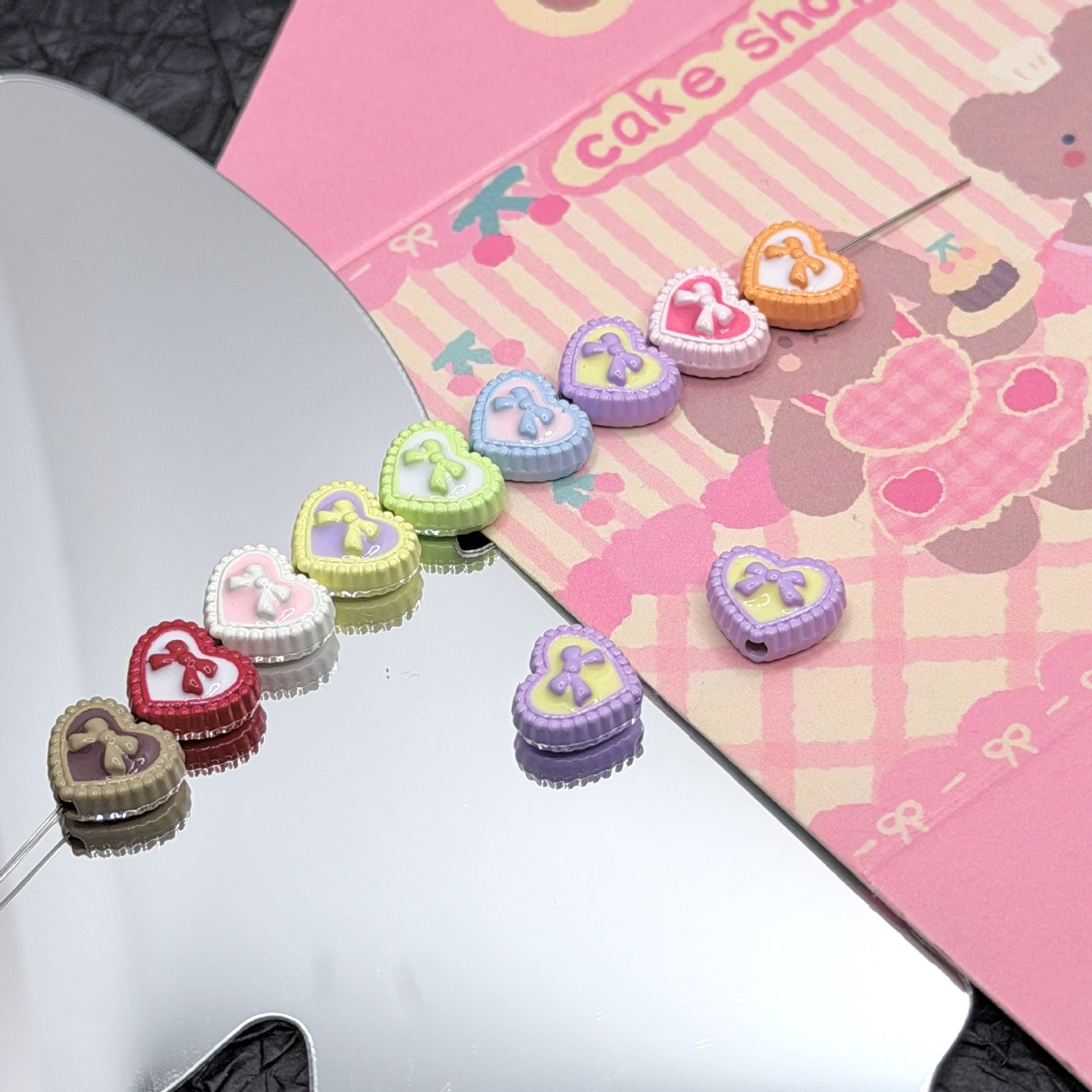 Wholesale 10pcs DIY Retro Heart Bow Dopamine Beaded Alloy Accessories