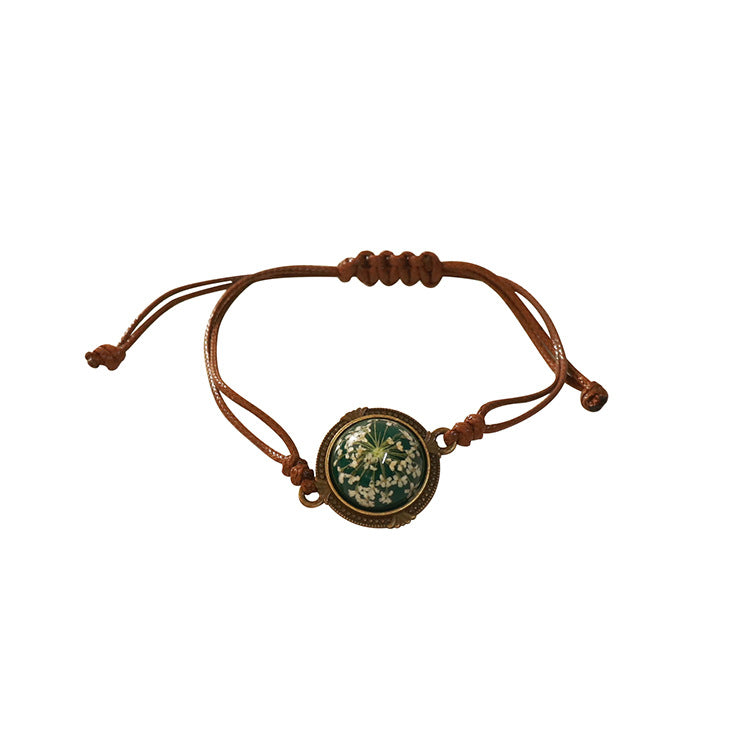 Wholesale 6pcs Vintage Maillard Dried Flower Wax Rope Bracelet