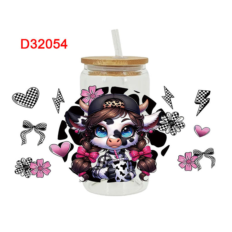 Wholesale Love Bow Cow 16oz Cup UV DTF Wraps