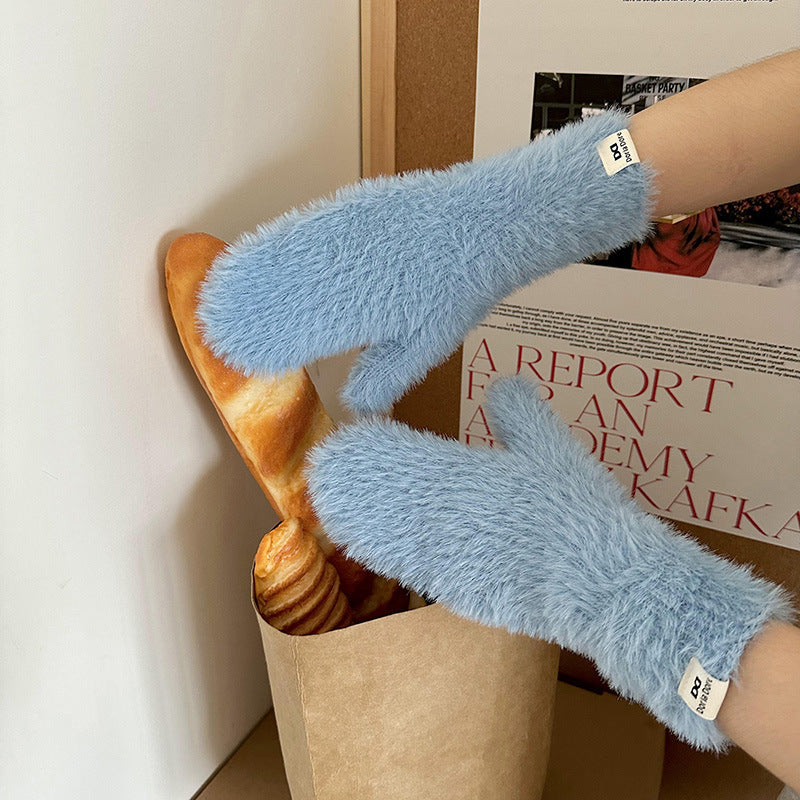 Wholesale Candy Colored Soft Glutinous Plush Autumn and Winter Thickened Mittens