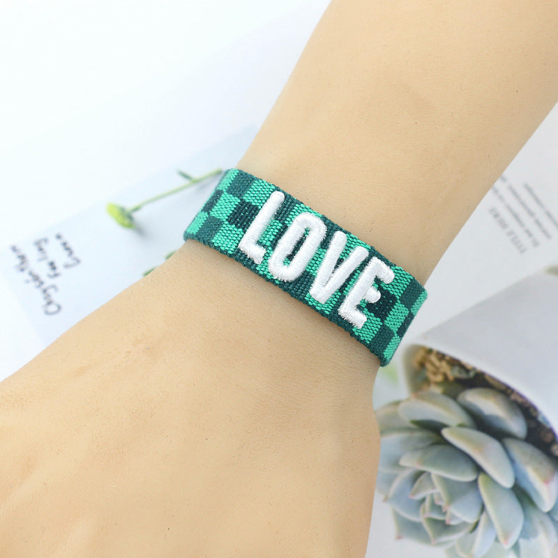 Wholesale 3D Embroidery Letter Tassel Polyester Bracelet