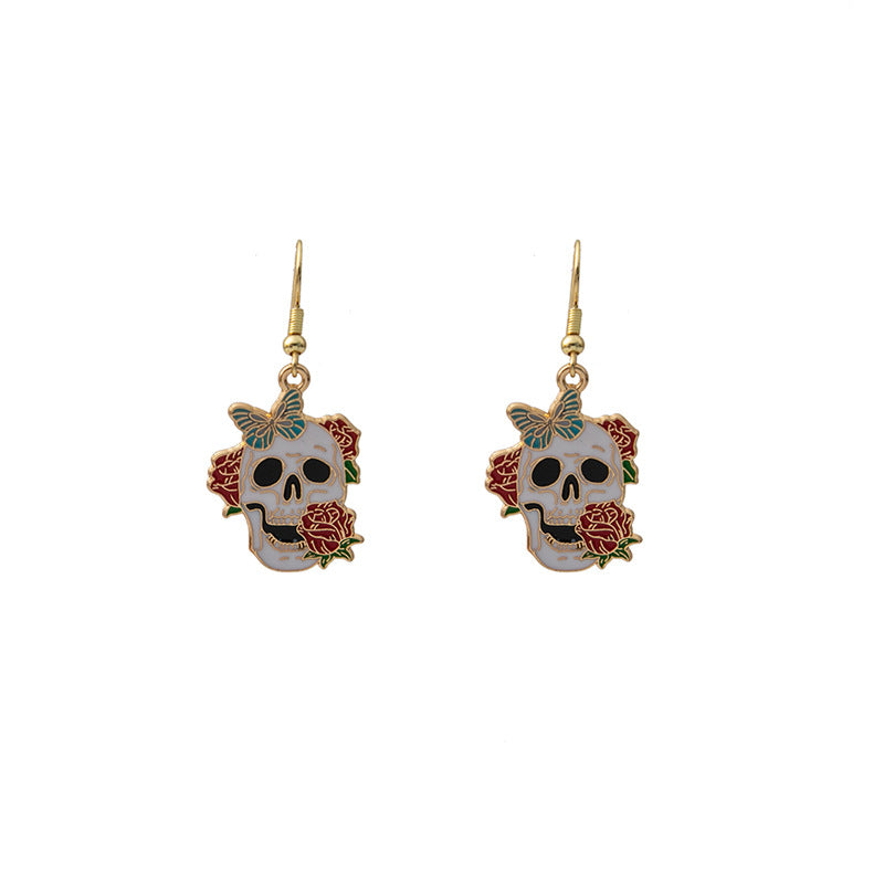 Wholesale Halloween Rose Flower Skull Cartoon Mushroom Butterfly Alloy Earrings