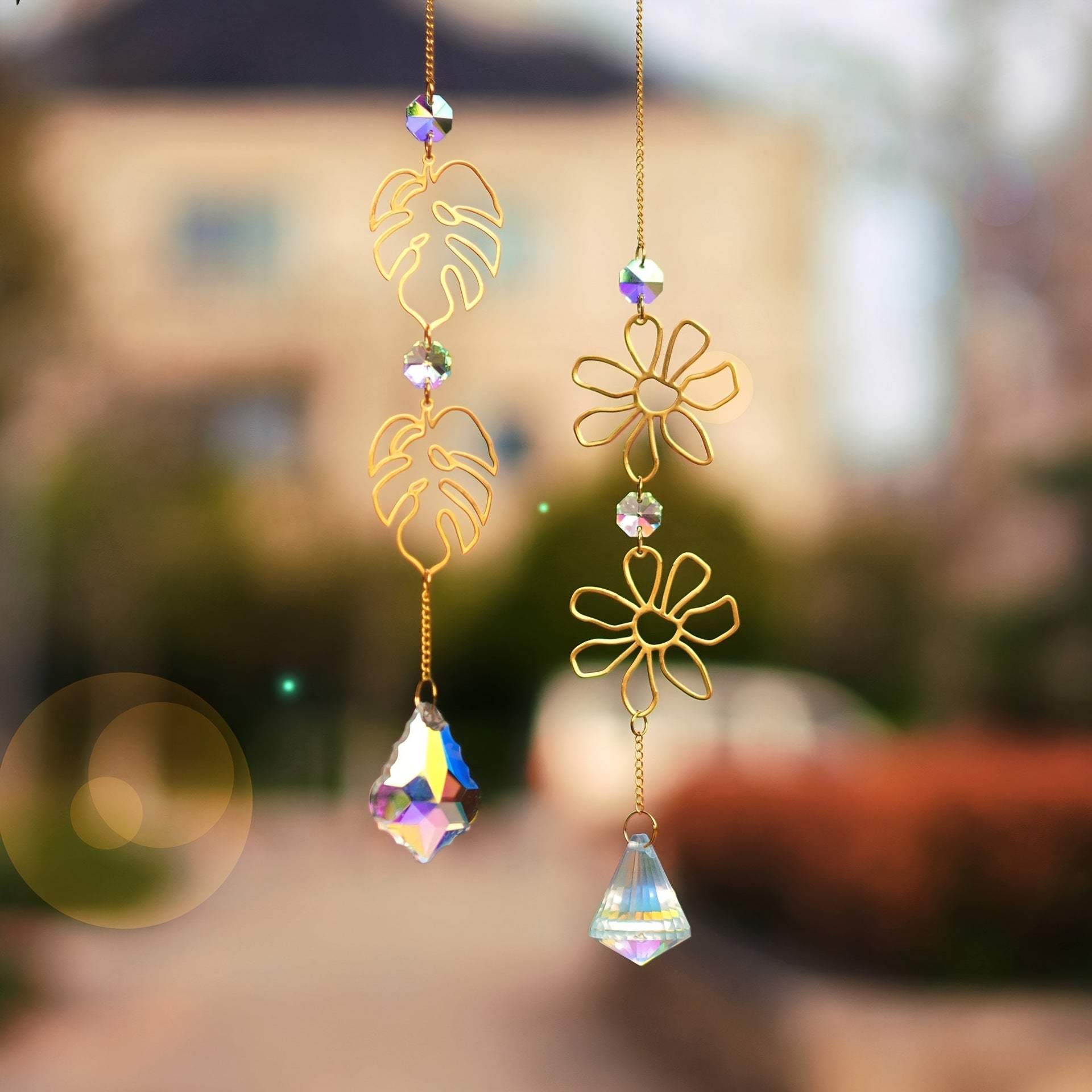 Wholesale Crystal Pendant Sun Catcher Hollow Geometric Shaped Leaf Shaped Pendant