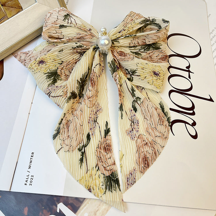 Wholesale Chiffon Pearl Floral Spring Clip Back of Head Top Clip