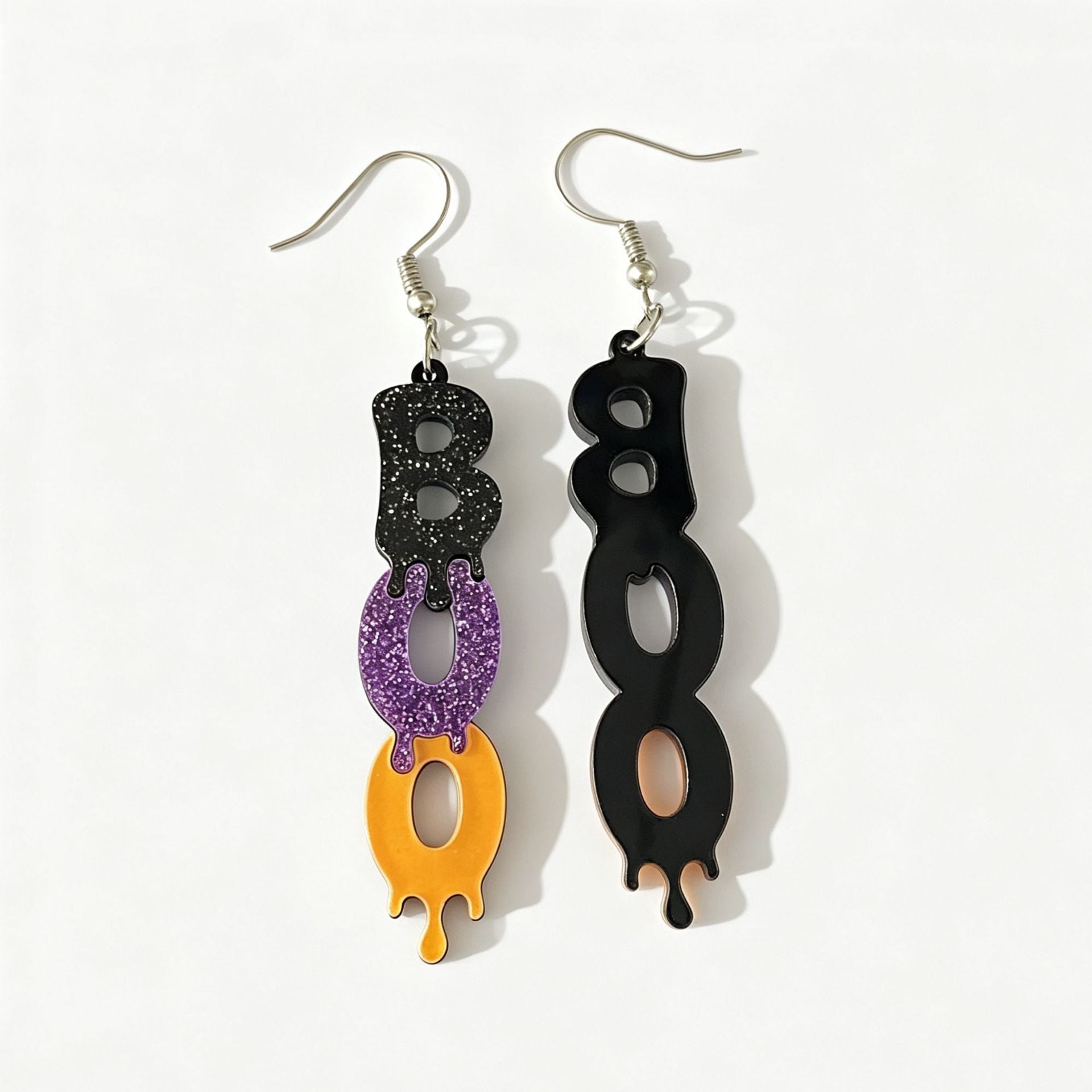 Wholesale  BOO Acrylic Earrings Glitter Double Layer Chic Party Wear Fashion Accessory