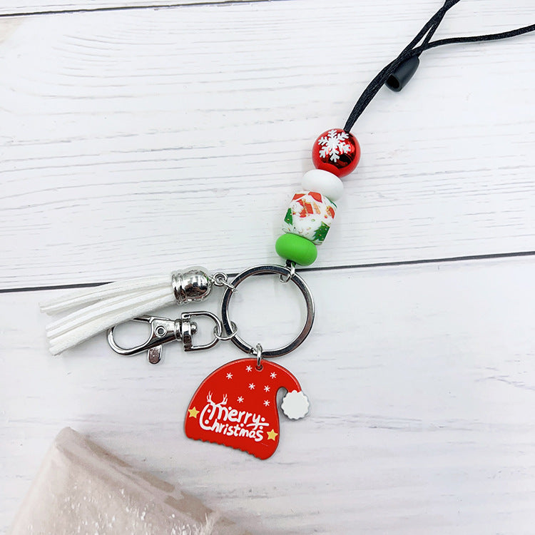 Wholesale Christmas Silicone Beaded Strap Keychain Split Strap Necklace