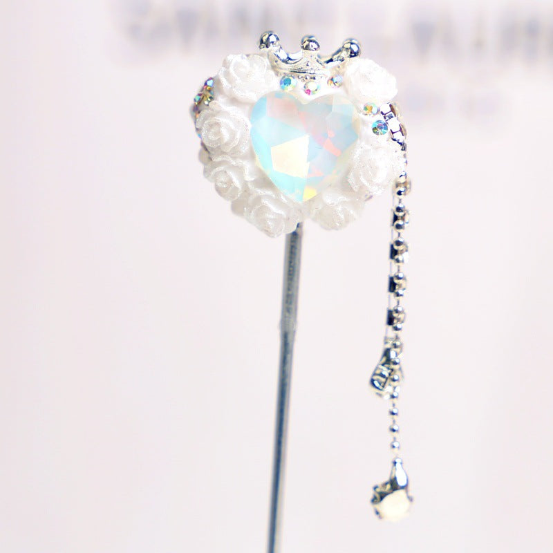 Wholesale 5pcs Crown Heart Shape Cat's Eye Tassel Polymer Clay Beads