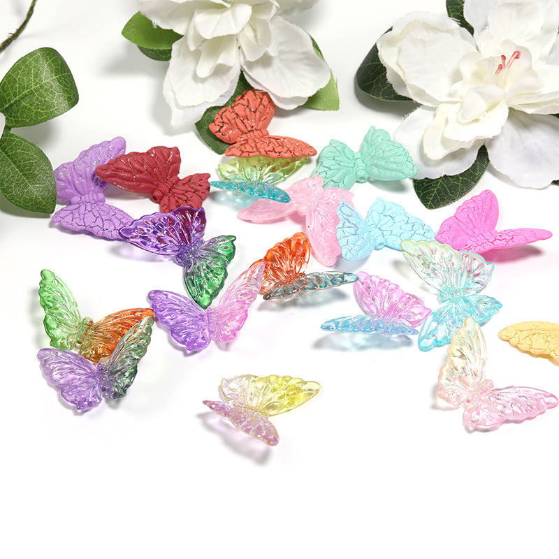 Wholesale 100pcs Acrylic Two-color Gradient Butterfly Crack Wing Beads