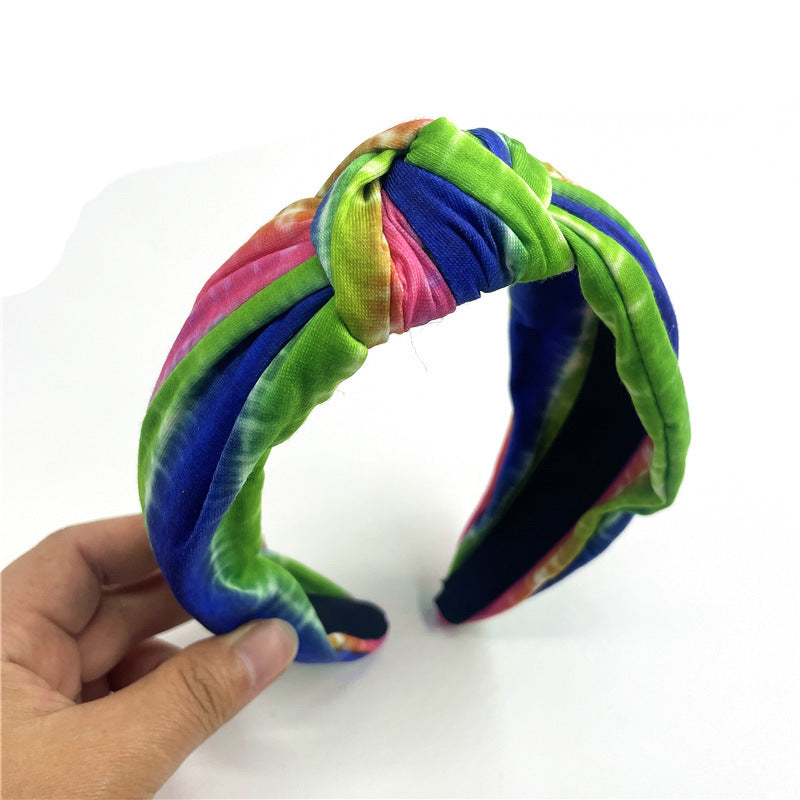 Wholesale Tie-dye Knotted Retro Style Colorful Geometric Rainbow Headband All-inclusive Headband