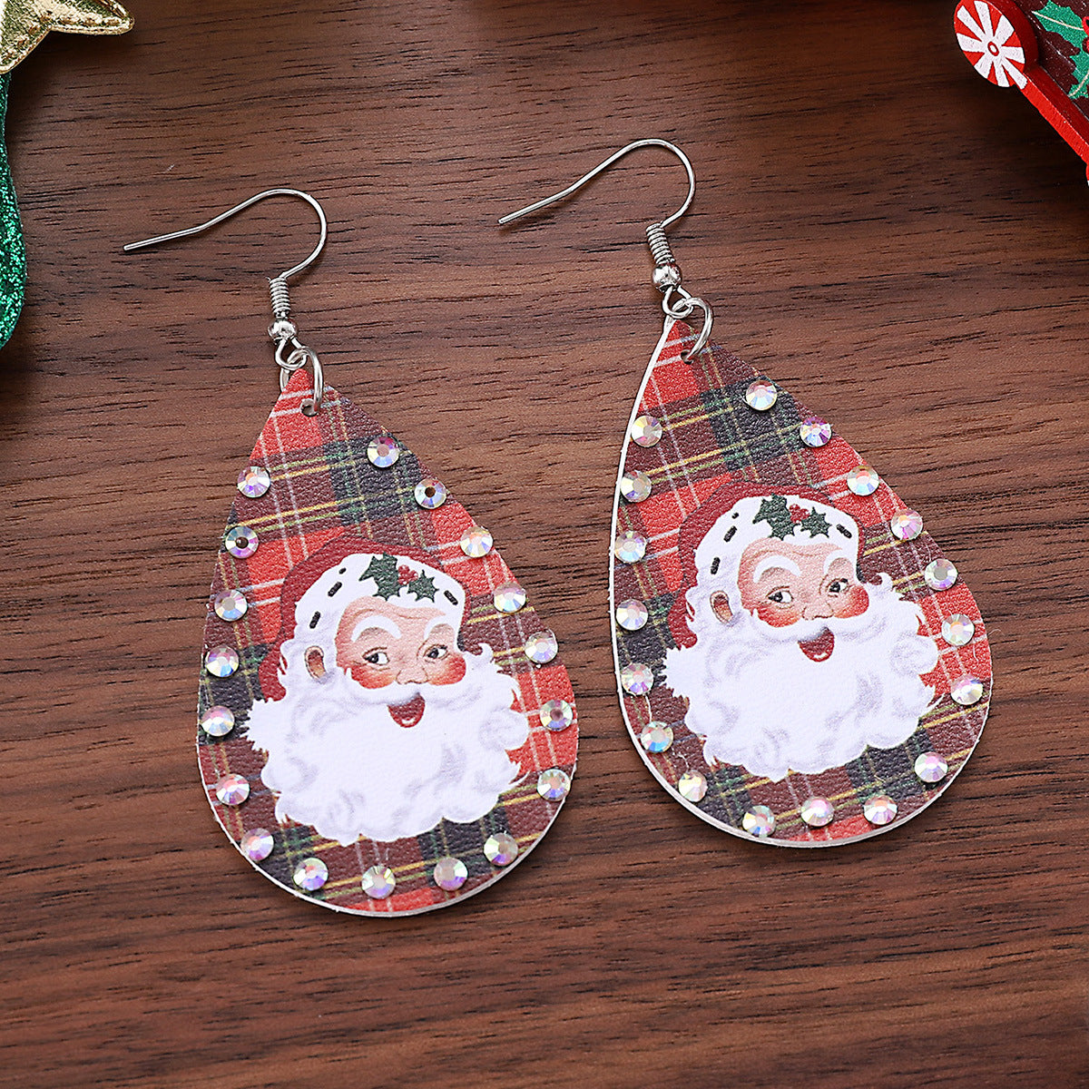 Wholesale Christmas  Checkered Rhinestone Pendant Earrings