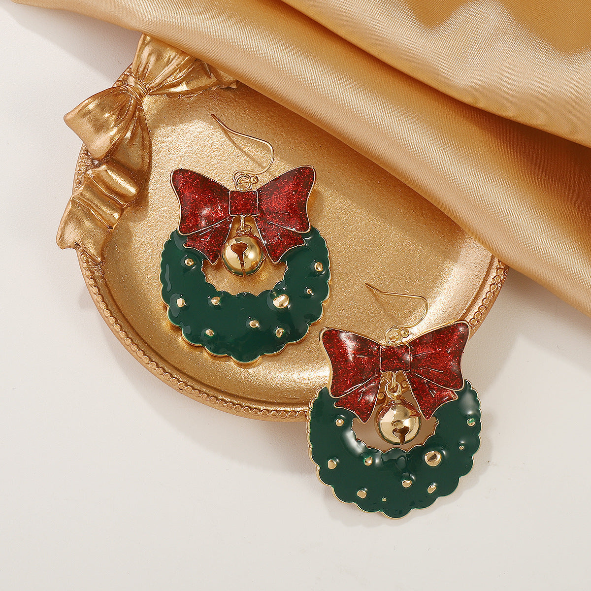 Wholesale Vintage Oil Drop Bow Bell Wreath Earrings