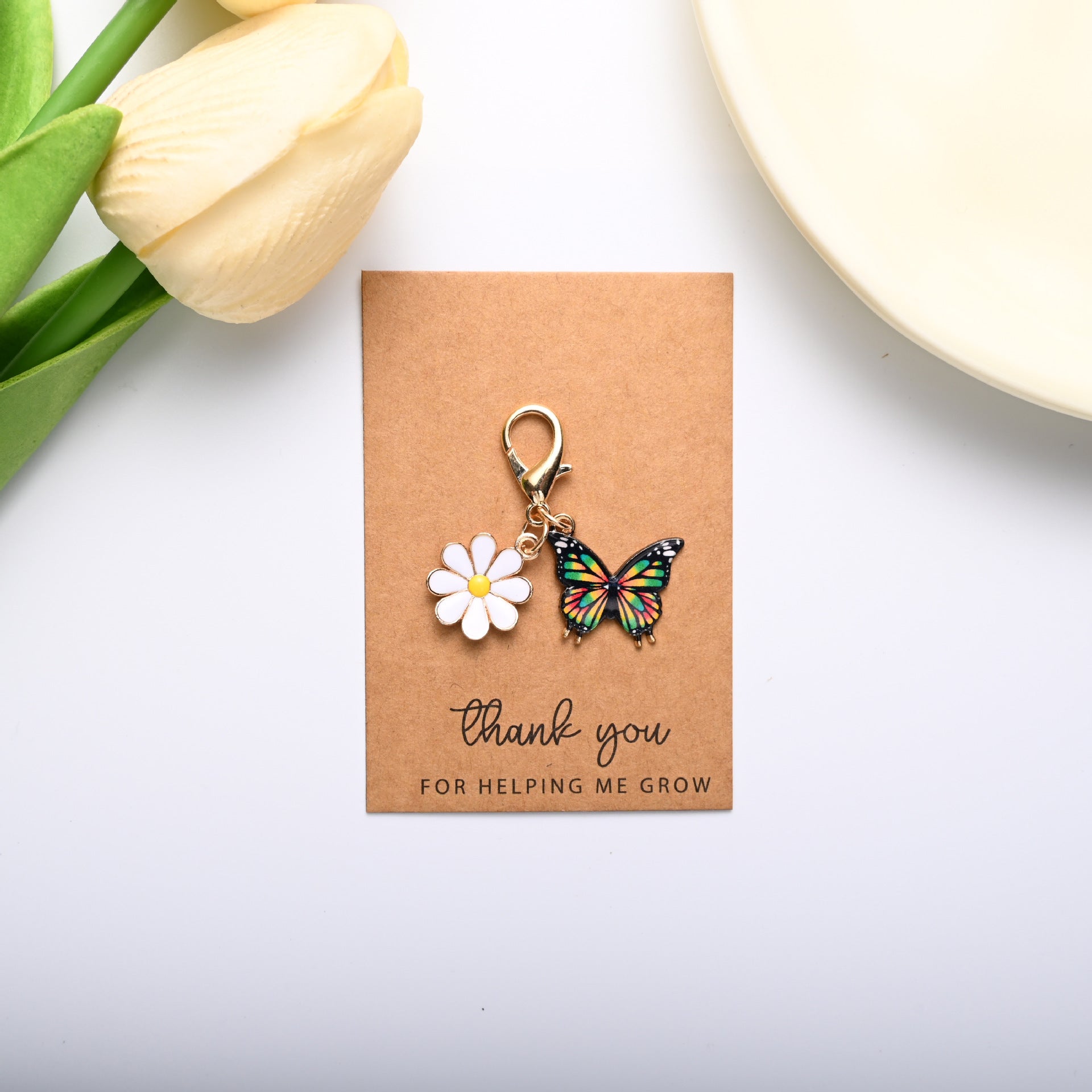 Wholesale Thank You  Card Colorful Oil Dripping Enamel Butterfly  Keychain