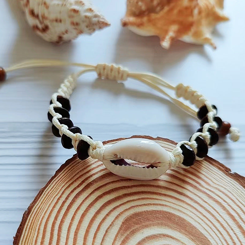 Wholesale Bohemian Handmade Woven Wood Beads Shell Bracelet