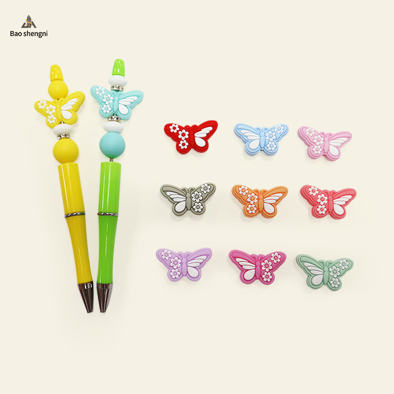 Wholesale silicone beads new epoxy butterfly loose beads baby teether anti-drop chain accessories  Focal Beads