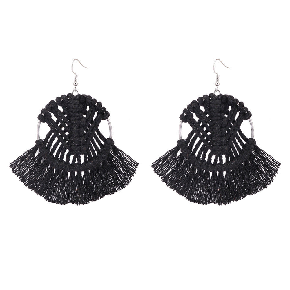 Wholesale Colorful Tassels Handwoven DIY Scalloped Alloy Earrings