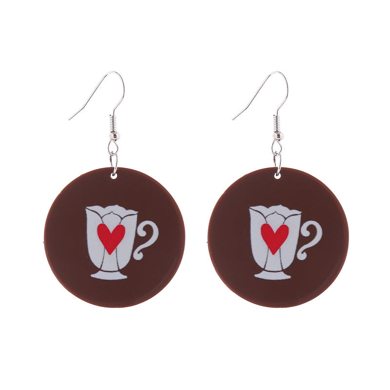 Wholesale Valentine's Day Flamingo Heart Coffee Cup Acrylic Earrings