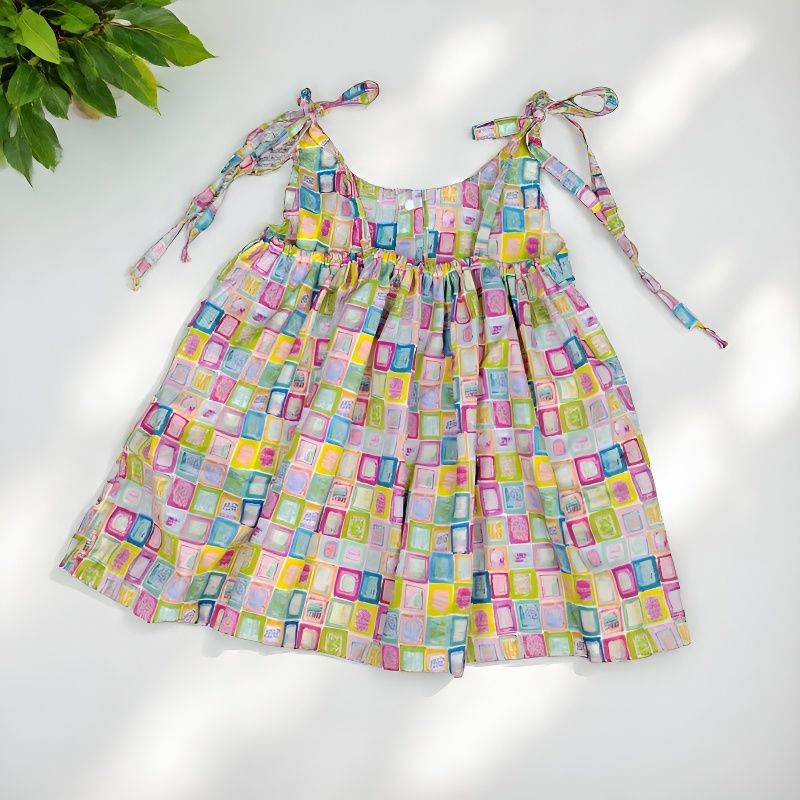 Wholesale Baby Girl Cotton Sundress With Plaid Pattern Strap Casual Beach Outfit Summer Kids Fashion
