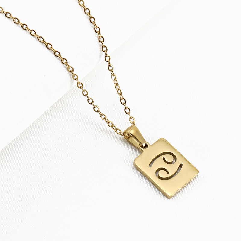 Wholesale Stainless Steel 18K Gold Square Hollow Twelve Constellation Pendants Necklaces