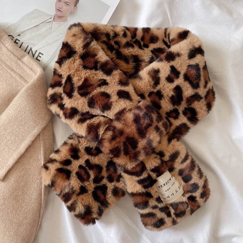 Wholesale Autumn and Winter Leopard Print Thickened Warm Fur Scarves