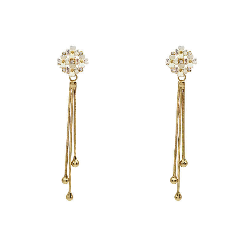 Wholesale Flower Temperament Tassel Silver Needle Diamond Earrings