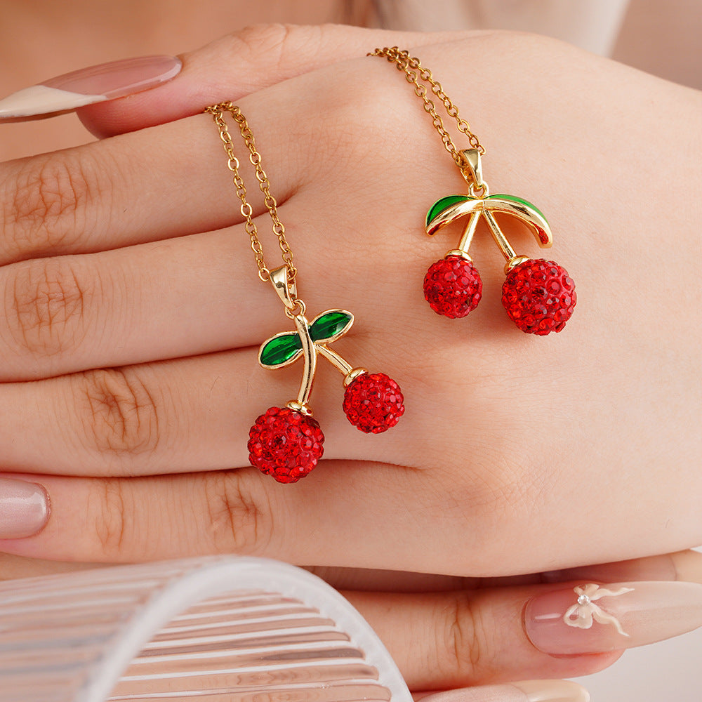 Wholesale Red cherry pendant stainless steel necklace