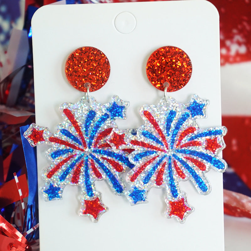 Wholesale Independence Day Shining Holiday Celebration Party American Patriotic Elements Bright Glitter Earrings