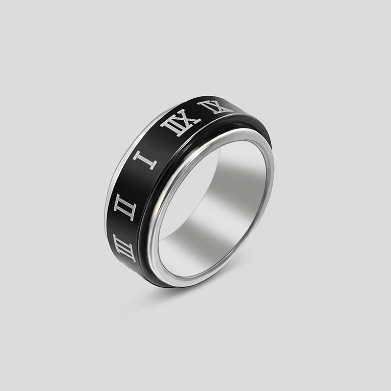 Wholesale Rotatable Titanium Steel Stainless Steel Roman Numeral Ring