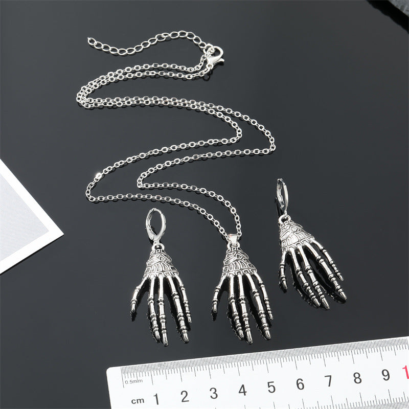 Wholesale Vintage Gothic Punk Skull Palm Earrings Necklace Set