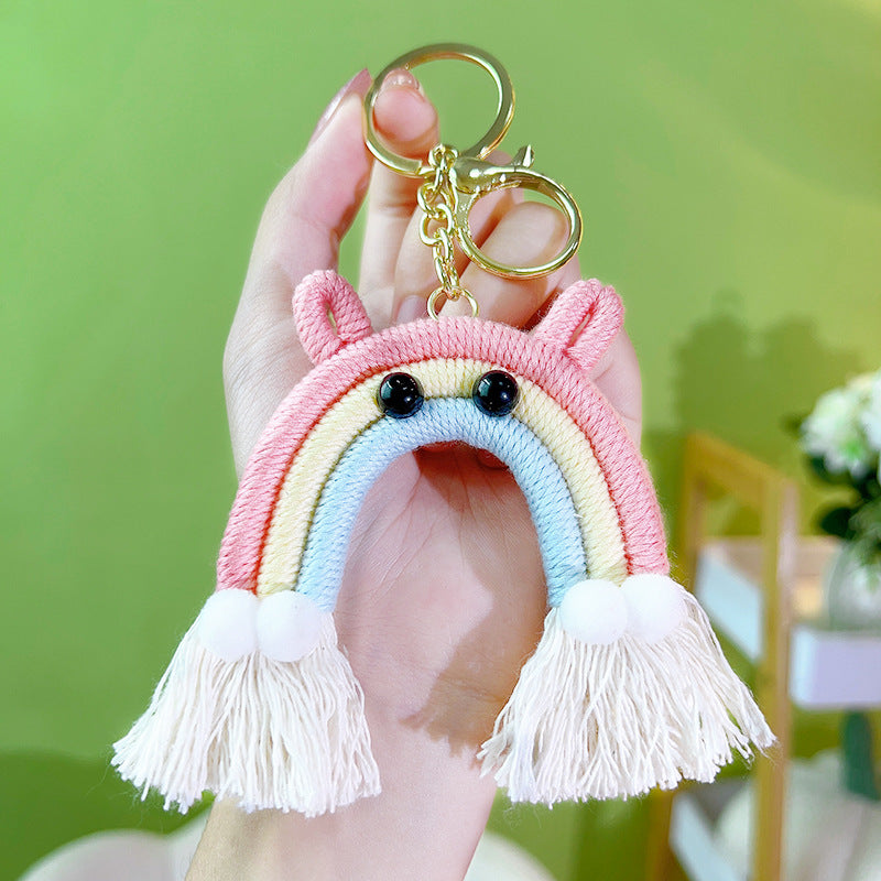 Wholesale Cotton Rope Handwoven Rainbow Tassel Keychain