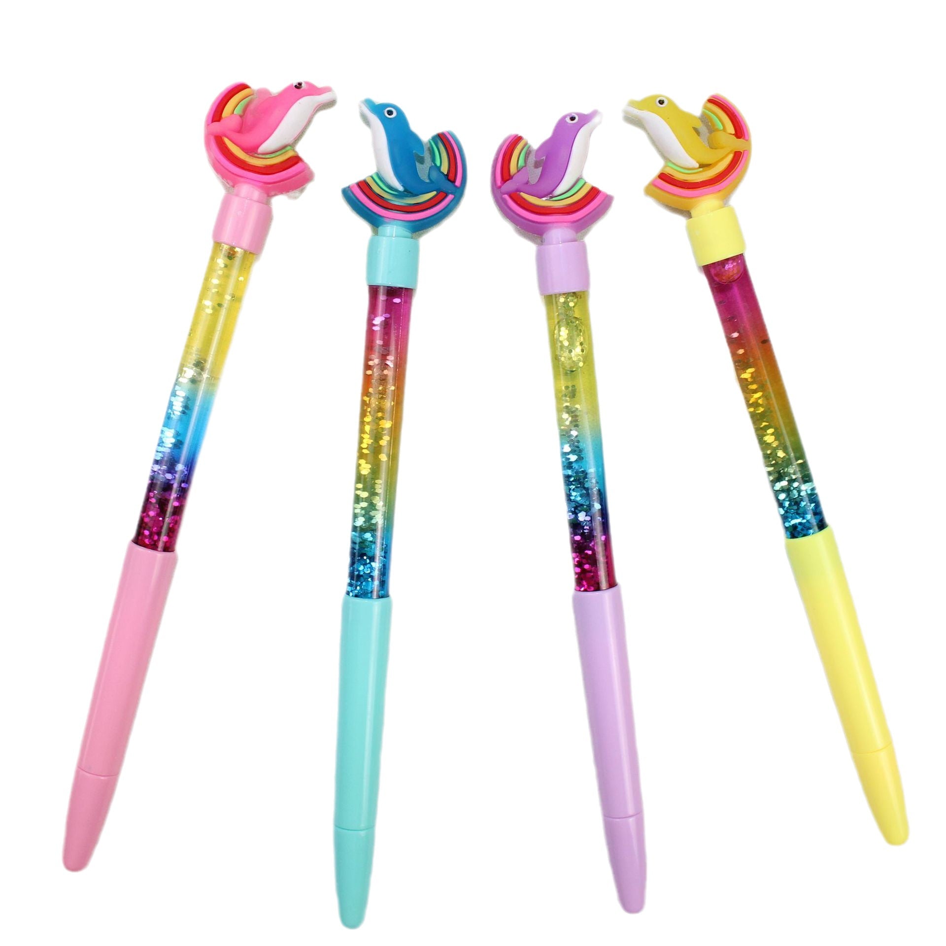 Wholesale 12PCS Colorful Dolphin Series Creative Soft Plastic Head Colorful Quicksand Plastic Gel Pen