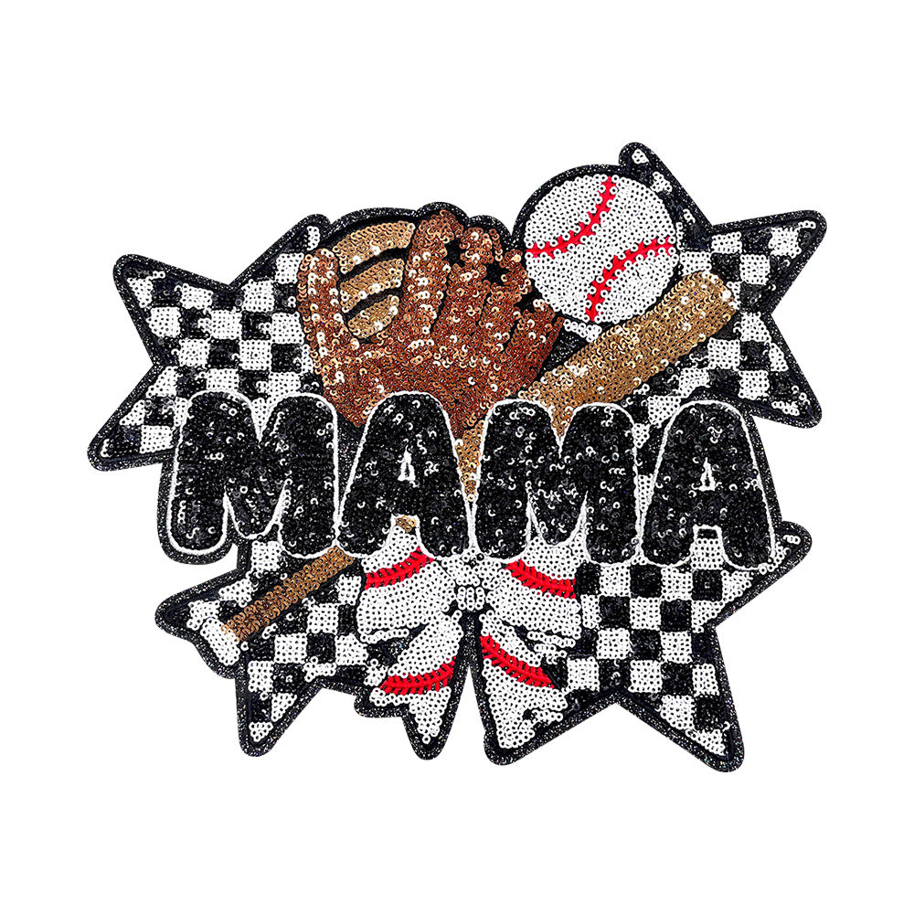 Wholesale Sequin Applique Patch Mama Letter Star Plaid Design Iron On Adhesive DIY et Accessory