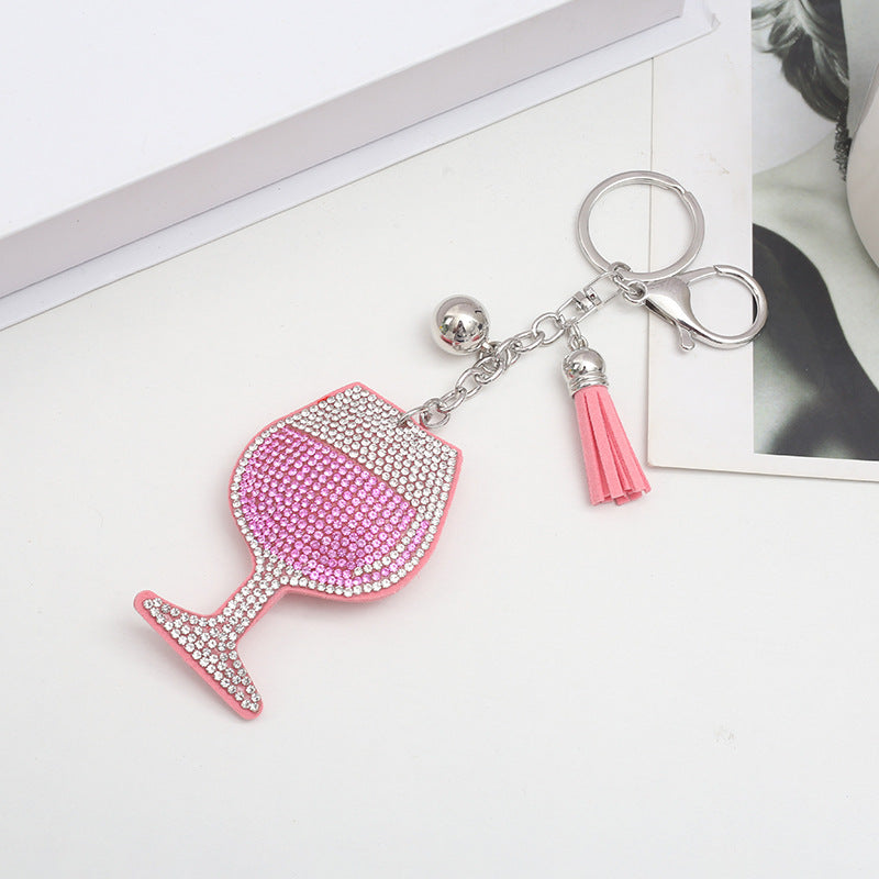 Wholesale Creative Wine Glass Color Matching Hot Diamond Keychain